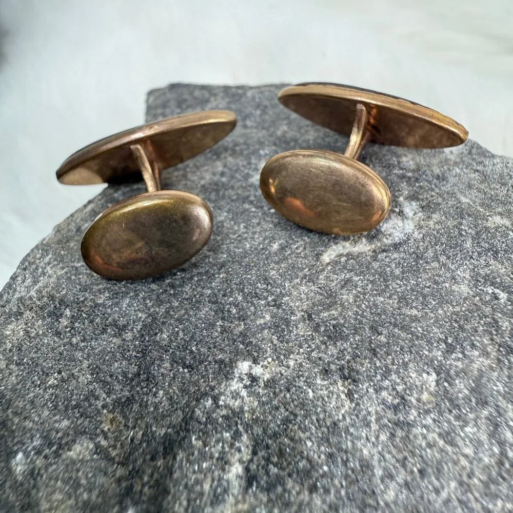 Antique Oval Abalone & Gold Tone Cuff Links Men's Victorian